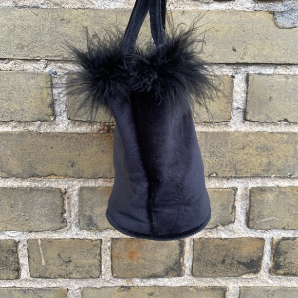 Velour and Marabou Fur Black Cocktail Purse, Vintage y2k - Picture 2 of 7